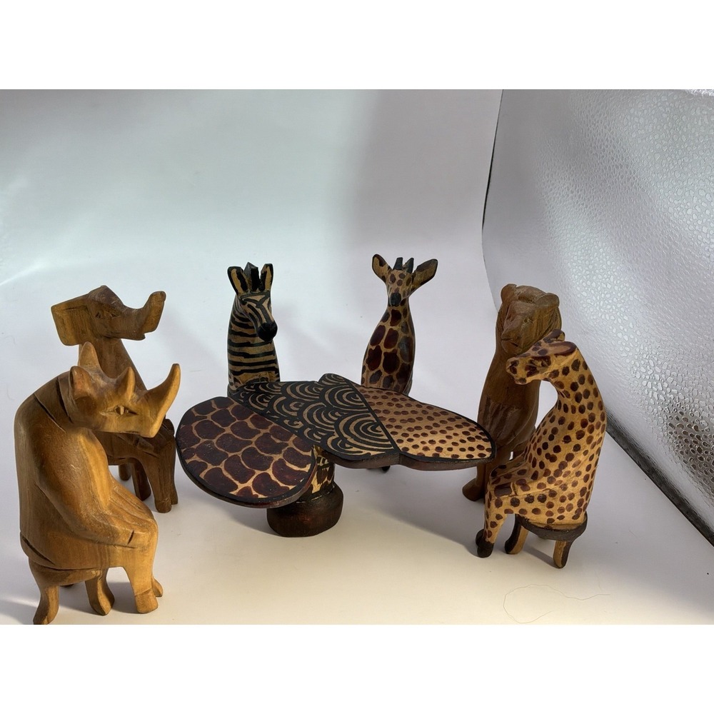 "Party Animal" Hand Carved From Mahogony‎ Wood In Kenya Hand Painted 4" High